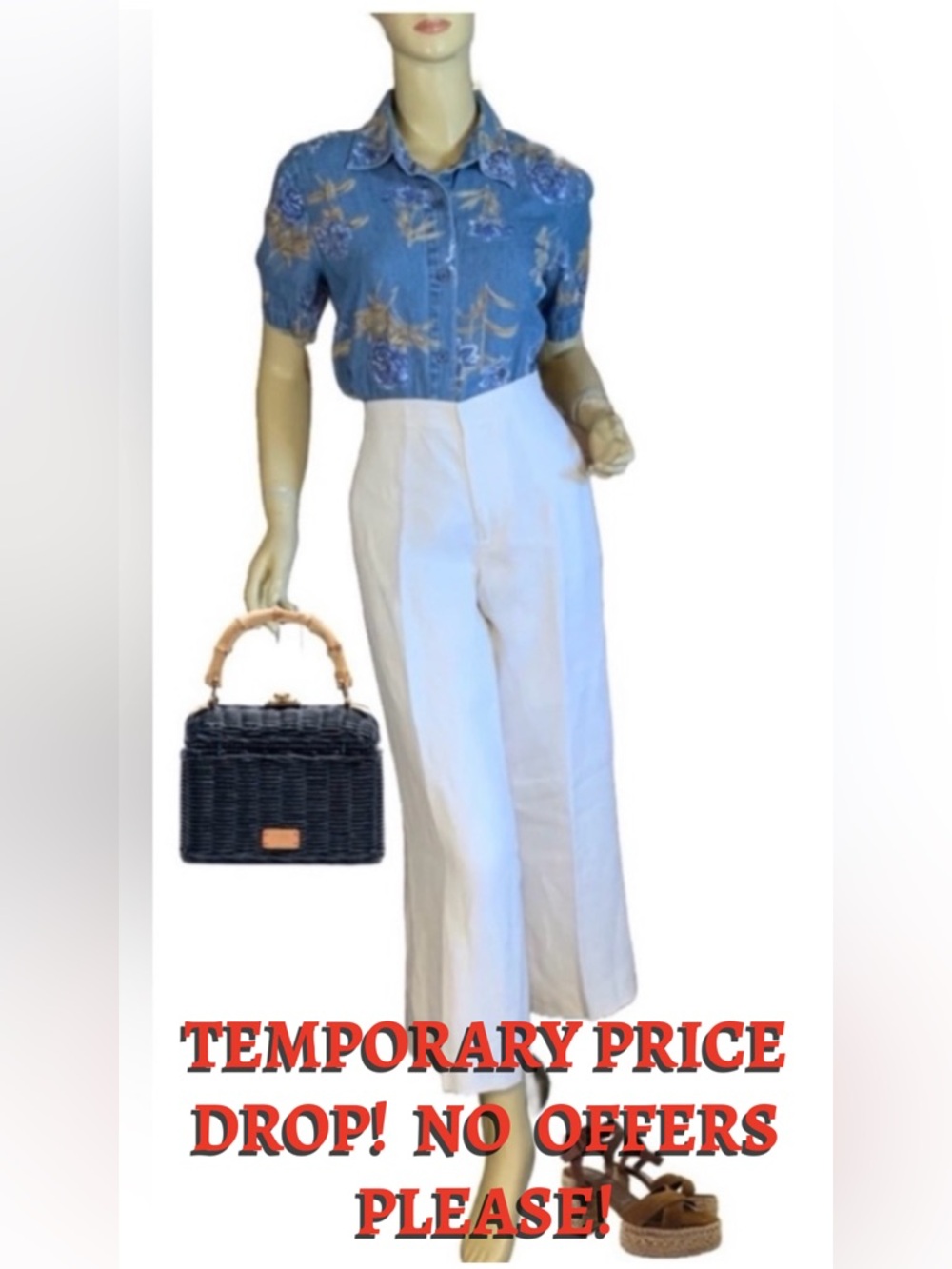 LAUREN RALPH LAUREN ECRU LINEN CROPPED WIDE LWG TROUSERS (8)